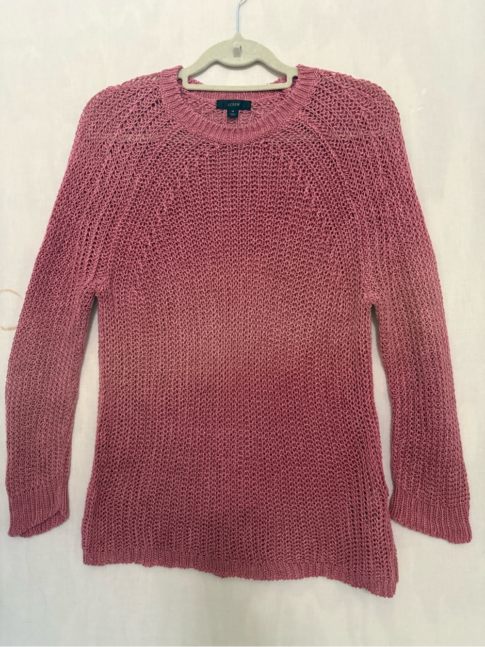 J.Crew 100% Linen Open Knit Sweater Size M Dusty Rose Pink Lightweight Pullover